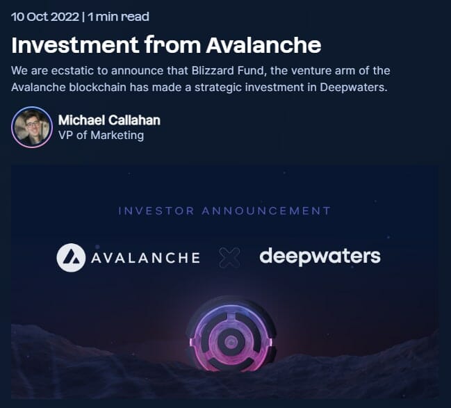 Deepwaters được rót vốn bởi Avalanche