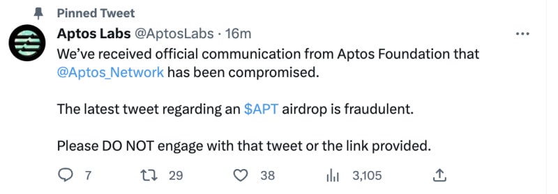 aptos foundation twitter bị hacked